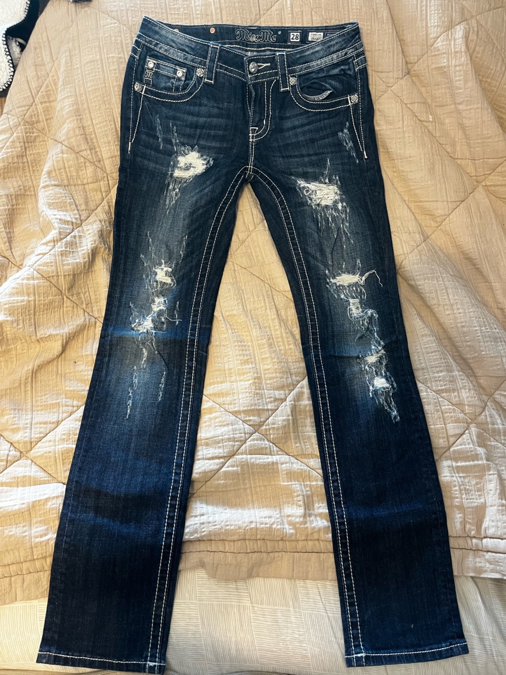 Miss Me Dark Wash Distressed Bootcut Jeans - Blue